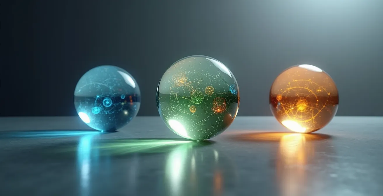 Métaphore visuelle des Progressive Web Apps représentée par des sphères lumineuses interconnectées