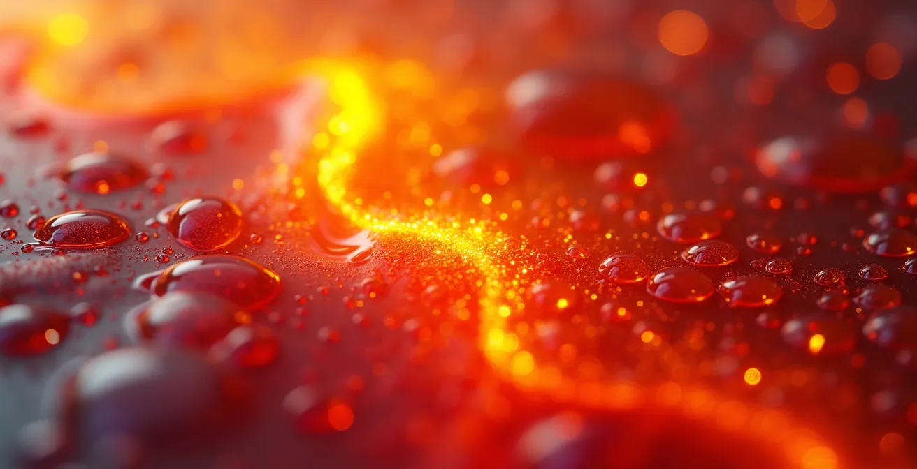 Vue macro détaillée d'une surface interactive montrant des zones de chaleur abstraites