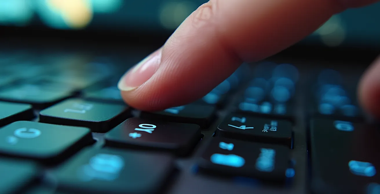 Vue macro d'un doigt sur un clavier montrant la recherche de termes géolocalisés avec carte de France floue en arrière-plan