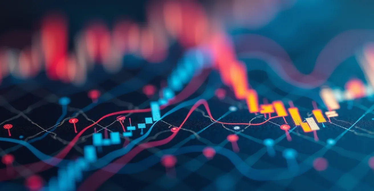 Vue macro d'un écran d'analyse de performance avec graphiques abstraits