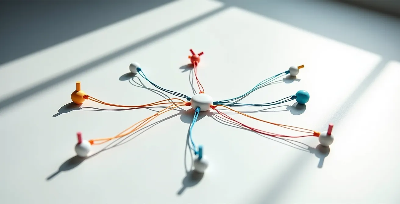 Vue aérienne minimaliste de lignes connectées représentant un réseau d'autorité