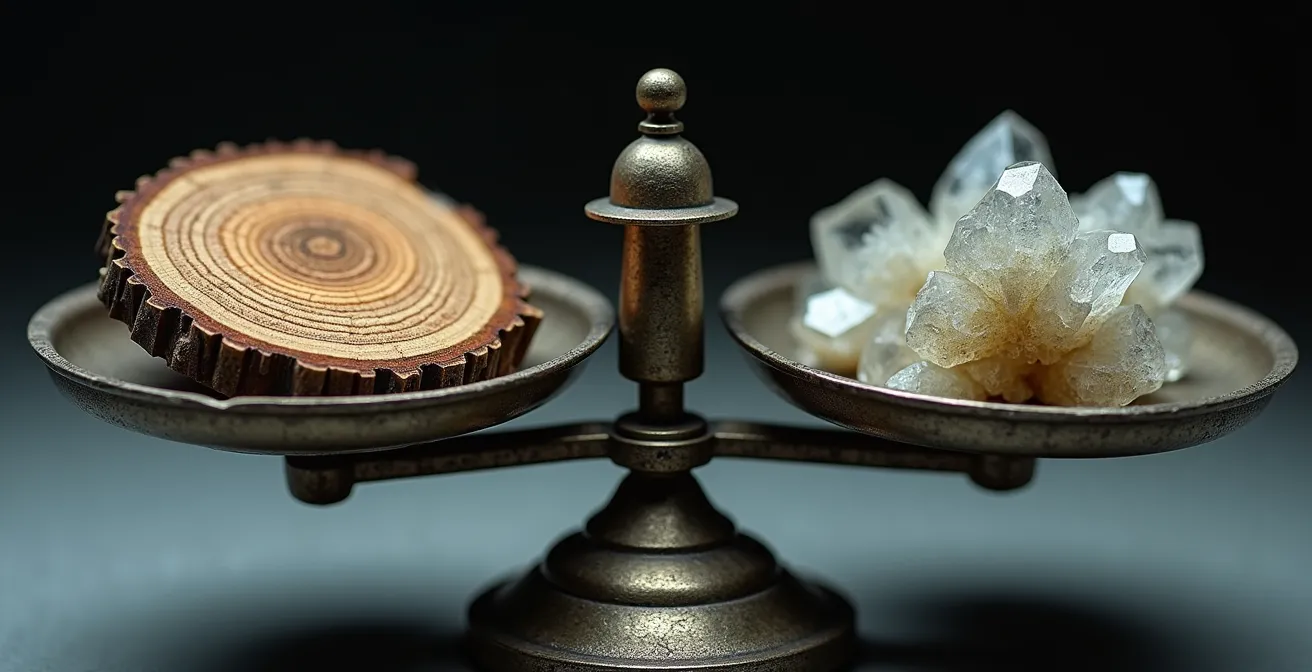 Métaphore visuelle de l'équilibre entre contenu evergreen et newsjacking dans une stratégie éditoriale