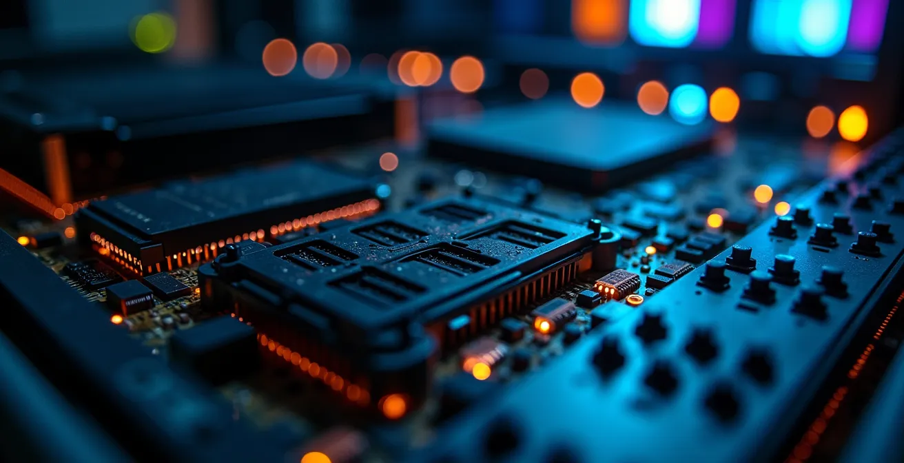 Vue macro de composants serveur haute performance dans un environnement technique