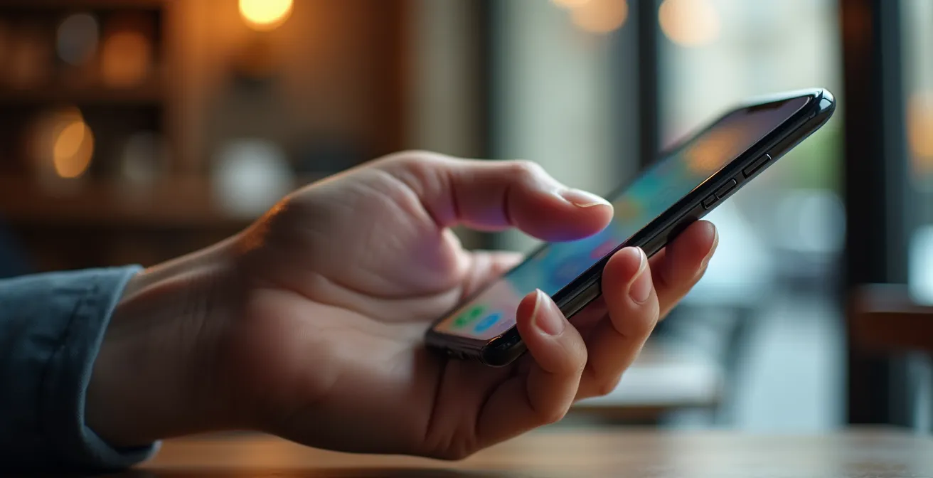 Main avec smartphone montrant une interaction d'ajout au panier sur un site e-commerce