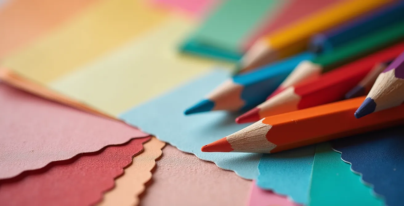 Tableau créatif avec échantillons de couleurs, typographies et éléments visuels pour un projet web