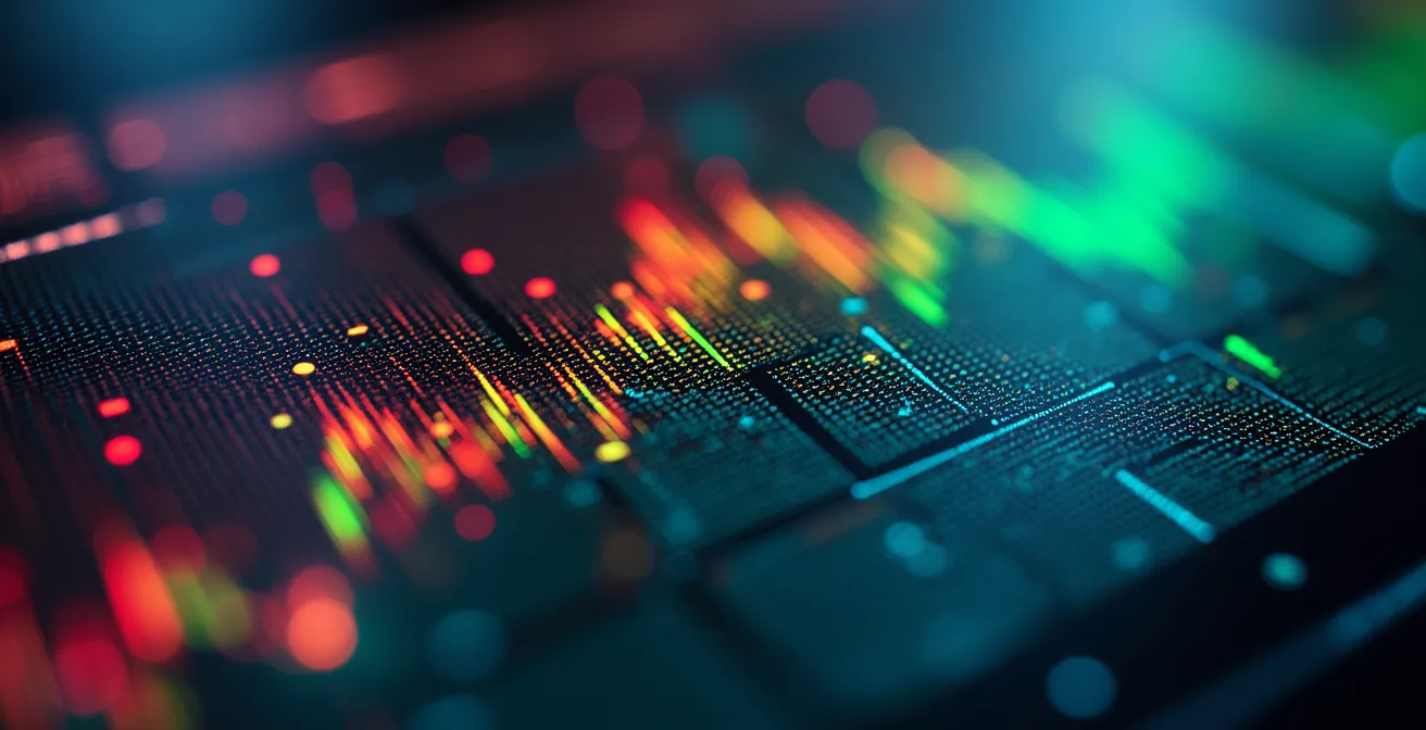 Vue macro d'un écran d'ordinateur montrant une structure de navigation complexe avec effet de profondeur