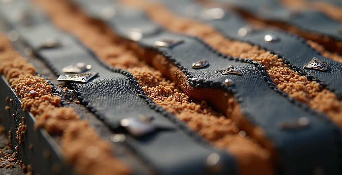 Détail macro d'un produit avec textures et matériaux visibles pour la reconnaissance visuelle