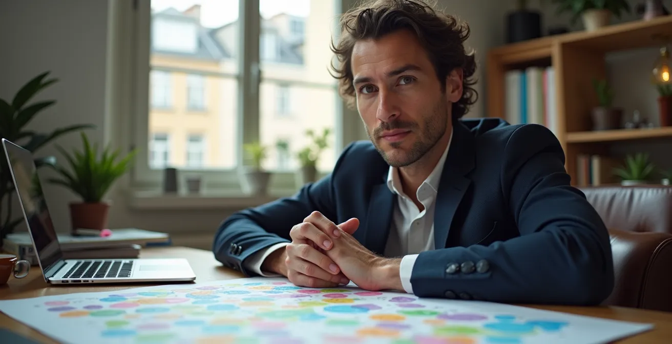 Représentation visuelle du processus de génération d'idées par l'IA pour le SEO