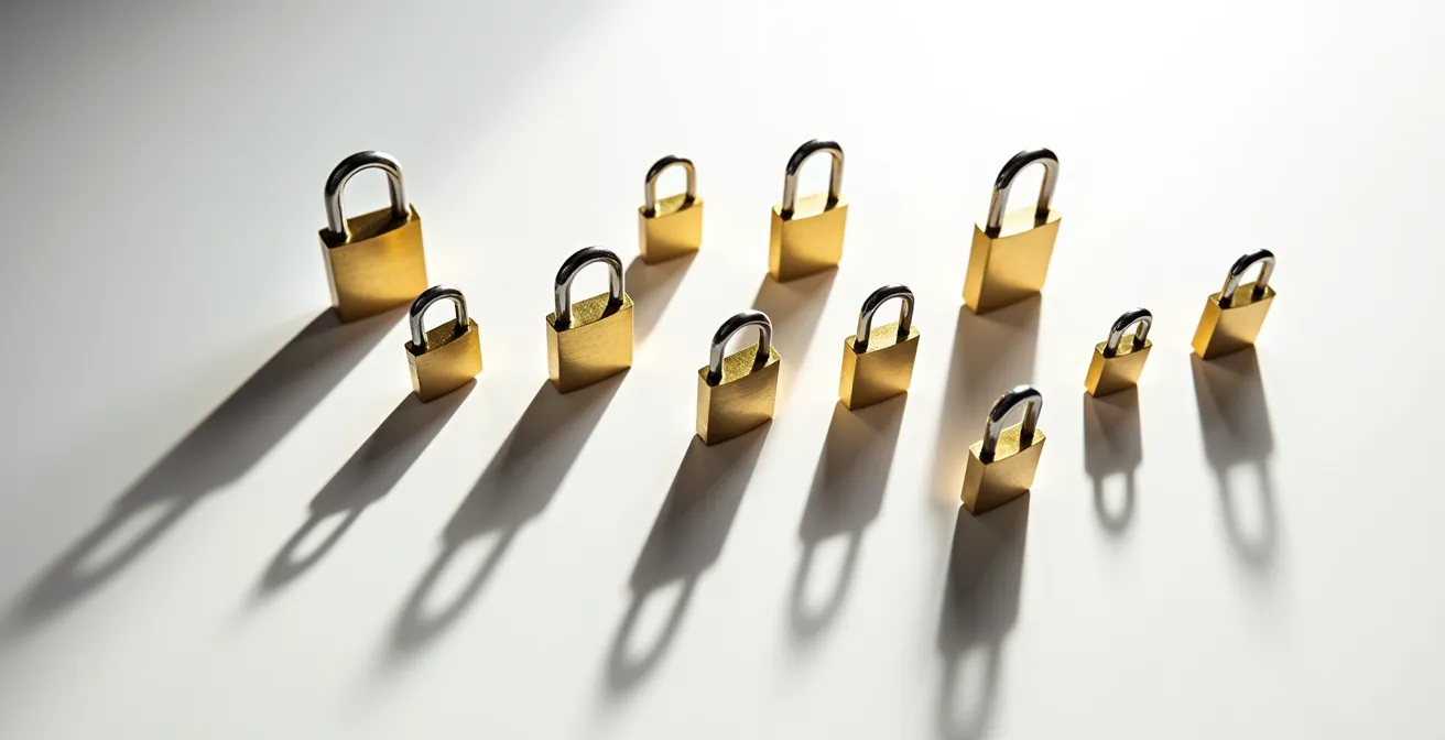 Composition symbolique de cadenas et d'icônes de réseaux sociaux abstraites