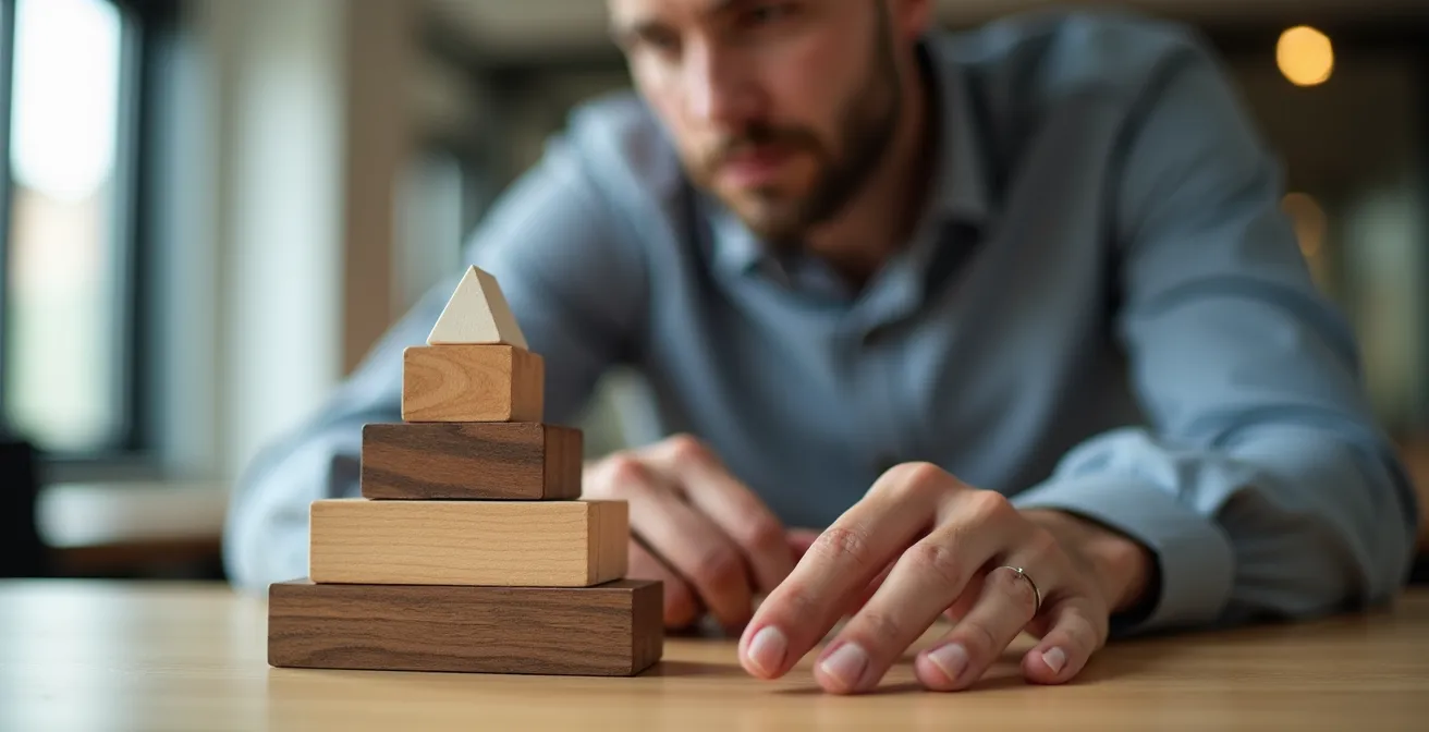 Pyramide SEO en trois étages avec fondations, pertinence et autorité