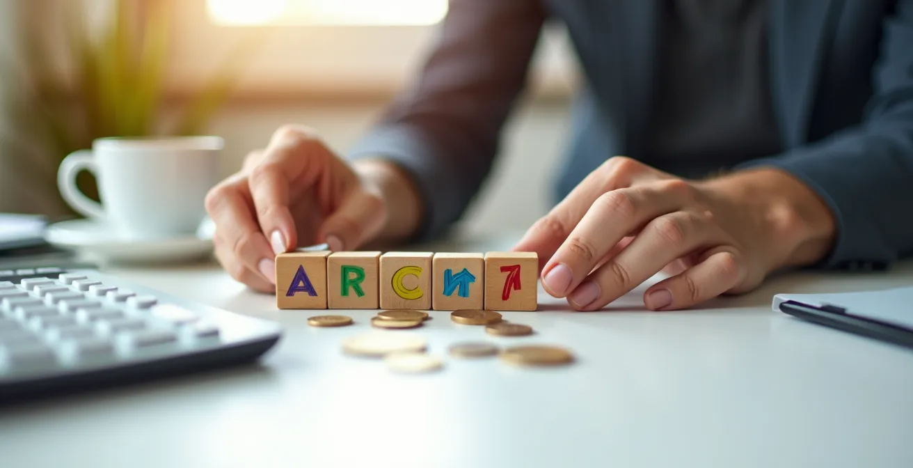 Visualisation créative de la répartition d'un budget marketing avec des éléments tangibles