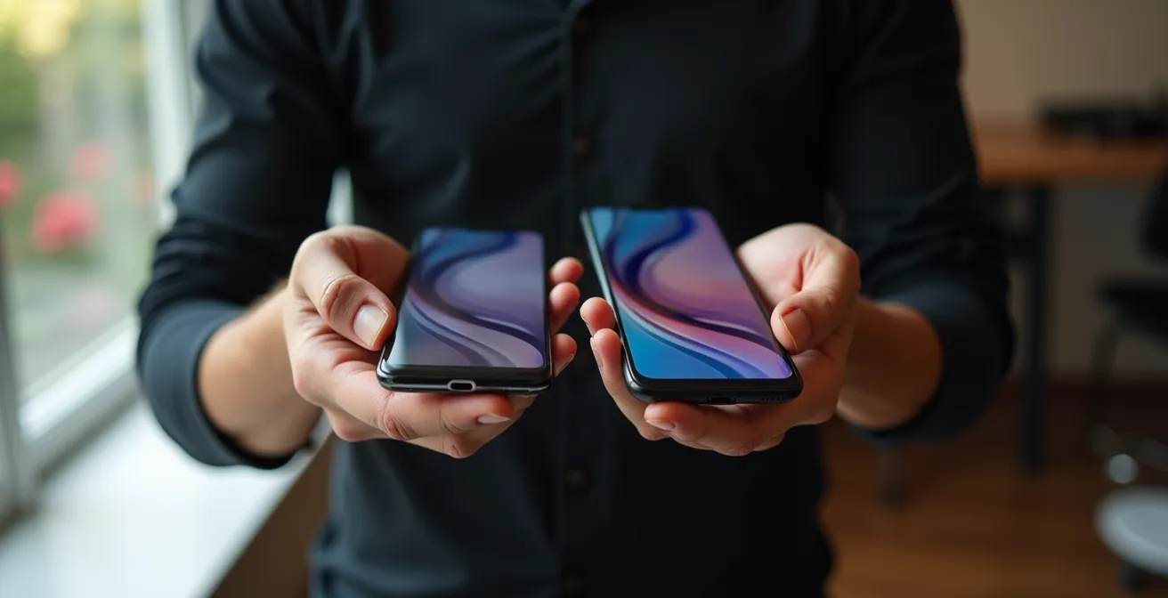 Composition symbolique montrant la dualité entre développement natif et web progressif