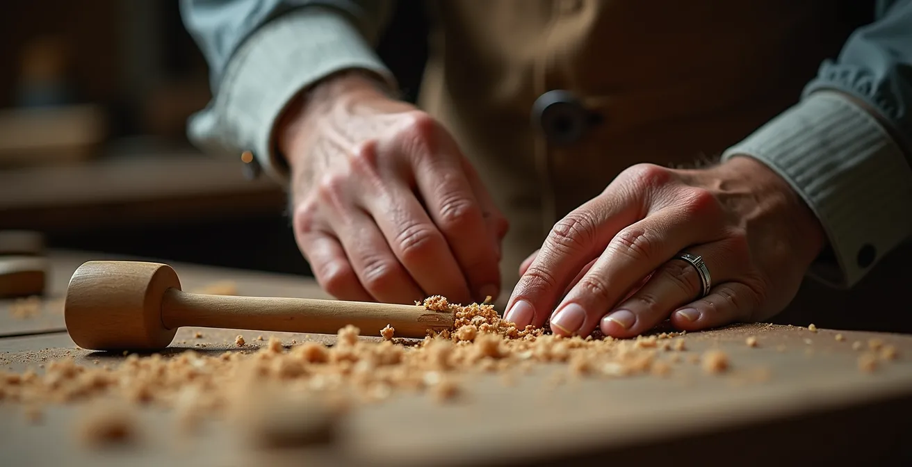 Maître artisan transmettant son savoir-faire à un apprenti dans un atelier traditionnel