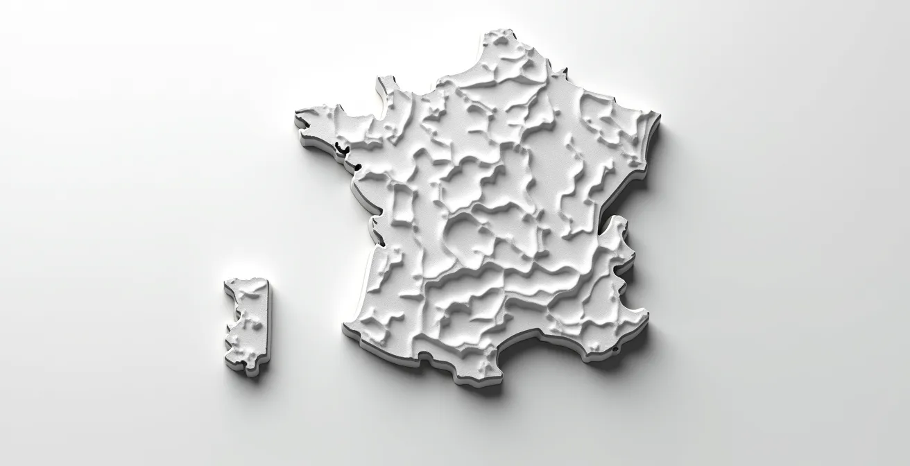 Carte de France stylisée montrant les variations de résultats de recherche entre régions